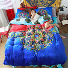 Winter flannel four piece thickened wedding red coral velvet fleece 1.8/2.0m velvet sheets quilt set up 1.5m (5 ft) bed
