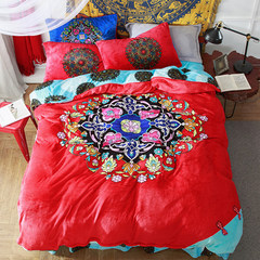 Winter flannel four piece thickened wedding red coral velvet fleece 1.8/2.0m velvet sheets quilt oath 1.5m (5 ft) bed