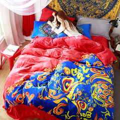Winter flannel four piece set thickening wedding red coral velvet fleece 1.8/2.0m velvet sheets quilt set 5 Fu linmen 1.5m (5 ft) bed