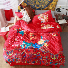 Winter flannel four piece thickened wedding red coral velvet fleece 1.8/2.0m velvet sheets quilt deep 1.5m (5 ft) bed