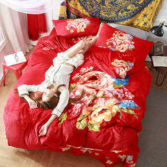 Winter flannel four piece thickened wedding red coral velvet fleece 1.8/2.0m velvet sheets quilt peony love 1.5m (5 ft) bed