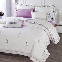 Hotel model room full cotton four piece set Satin Wedding bedding Cotton wedding bed quilt home textiles Lavender fragrant 1.5m (5 ft) bed