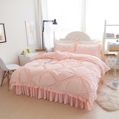 韩版水晶绒婚庆四件套床裙款加厚保暖立体花朵韩式结婚珊瑚绒床品 B款爱心粉色 1.5m（5英尺）床