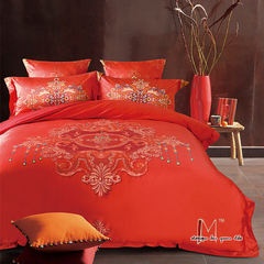 Red satin wedding celebration 1.5m1.8m bedding cotton four piece double bed linen cotton 2.0m At the beginning of the night 1.5m (5 feet) bed