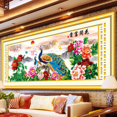 New style precision printing, cross stitch flowers, rich peacocks, peony flowers, living room, large scenery hanging painting cross show 190x75 cm [thread] in the grid line more than 30%