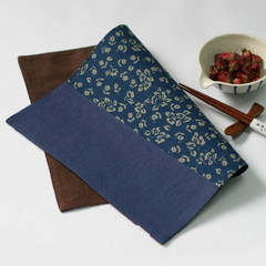 Table mat breakfast tray table mat cotton fabric pad pad on the Japanese snow blue bowl Plain blue Width 28*40cm long