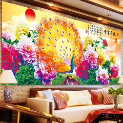 Full diamond diamond embroidery painting new flowers rich peacock living room with cross stitch a drill sticking picture 150*60 cm [full drill] Rubik's cube drill more than 30%