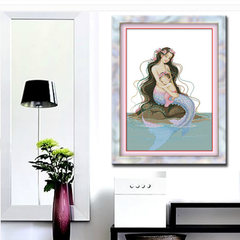 Accurate printing cross embroidered mother love new Mermaid room cross stitch SZX 3D [53x69 cm] printed in the grid line more than 30%