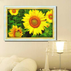 Package 3D precision printing cross stitch kit, golden sunflower flowers thriving, new living room is large 3D printing [74x47 cm] line more than 30%