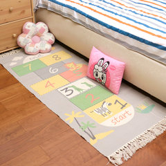 儿童房间卧室地毯床边毯长方形脚垫棉编织宝宝游戏爬行地垫可机洗 约70*160cm送防滑托垫托 跳房子-男孩款