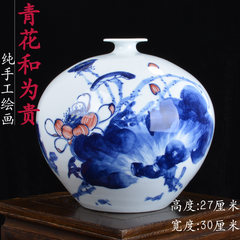 Jingdezhen blue and white porcelain vase vase pure hand-painted porcelain decorated living room decoration decoration Home Furnishing Your blue and white high 27 cm wide and 30 cm