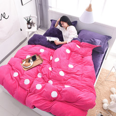 Pure coloured flannelette four piece thickened coralline flannel sheets, winter 1.5 m. 1.8m bed, Korean version quilt, fallow rose red dot 1.2m (4 ft) bed.