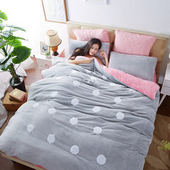 Pure coloured flannelette four piece thickened coralline flannel sheets, winter 1.5 m. 1.8m bed, Korean version quilt, fleece flush silver dust dots 1.8m (6 ft) bed.