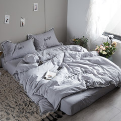 Ins girl heart cotton four piece set Jane Princess pure cotton single and double embroidered quilt bedsheets bedding Hello beautiful- grey 1.2m (4 ft) bed
