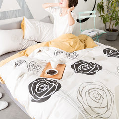 Scandinavia simple and refreshing cotton four piece 1.5m1.8m cotton double quilt bedsheet, bedclothes, bedding, bed cotton, rose 1.2m (4 ft) bed.
