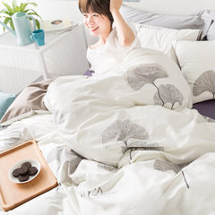Scandinavia simple and refreshing cotton four piece 1.5m1.8m cotton double quilt sheets, bedclothes, bedding, bedclothes, pure cotton - Ginkgo biloba 1.2m (4 ft) bed