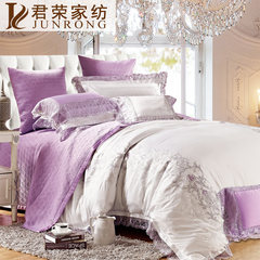 Summer silk slip white lace side princess bedding, light purple embroidery flowers, European style wedding suite ten Snow White 1.5m (5 feet) bed
