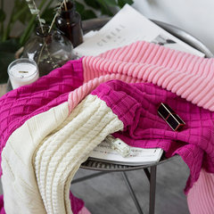 Simple cotton air conditioning blanket, autumn single sofa blanket, nap, pure cotton splice blanket, leisure blanket 130X170cm Elizabeth rose red [NMM blanket]