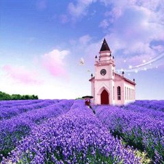 Diamond painting is full of diamonds, sticky drills, cross stitch, lavender castle, beautiful scenery, round drill, simple modern brick and stone painting Lavender castle 40X40CM