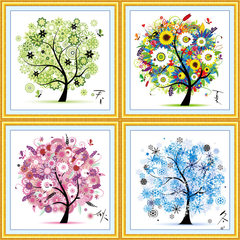 New precision printing cross stitch four seasons rhythm, spring and summer, four seasons painting, living room series simple Cross rust Silk thread, complete set of 4 prints