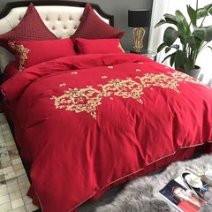 European style wedding cotton embroidered four piece 60 cotton cotton red gold embroidery bedding Bed linen AI Mansi sets 1.5m (5 feet) bed