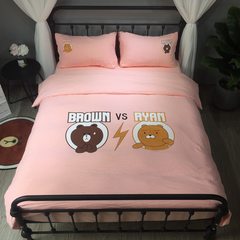 Cute little strawberry washed twill four piece set, girl heart single three piece set double quilt sheets 1.8m bed skirt fighting bear 1.5 m bed sheet 200*230CM quilt cover