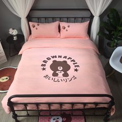 Cute little strawberry washed twill four piece set, girl heart single three piece set double quilt sheets 1.8m bed Brown bear 1.5 m bed sheet quilt 200*230CM