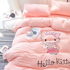 Cute little strawberry washed twill four piece set, girl heart single three piece set double quilt sheets 1.8m bed Hello Kitty 1.5 meters bed sheet quilt 200*230CM