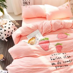 Cute little strawberry washed twill four piece set, girl heart single three piece set double quilt sheet 1.8m bed, small strawberry 1.5 mm bed sheet quilt 200*230CM
