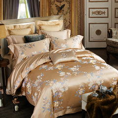 Jacquard silk four piece set 100% mulberry silk suite wide silk bedding, spring summer wedding quilt quilt time collection 1.8m (6 feet) bed