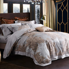 Jacquard silk four piece, 100% mulberry silk suite, wide silk bedding, spring summer wedding quilt quilt, dream illusion, grey 1.8m (6 feet) bed.