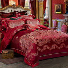 Jacquard silk four piece set 100% mulberry silk suite wide silk bedding, spring summer wedding quilt bed Emile 1.8m (6 ft) bed