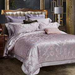 Jacquard silk four piece, 100% mulberry silk suite, wide silk bedding, spring summer wedding quilt quilt, 1.8m (6 ft) bed.