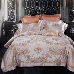 Jacquard silk four piece, 100% mulberry silk suite, wide silk bedding, spring summer wedding quilt bed sheet, 1.8m (6 ft) bed.
