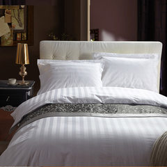 Five star hotel bedding Cotton Satin Jacquard hotel four piece of pure white cotton bedding 60S-3cm strip 1.5m (5 feet) bed