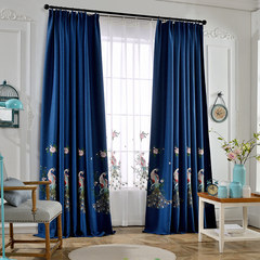 The new Chinese modern bedroom living room became windows shading peacock curtain embroidered cotton thorn custom special offer Without shade head + flat