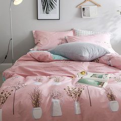 Cotton and cotton four piece bedding 1.5/1.8m bed double quilt bedsheet, bedclothes, three sets of quilt cover, bed sheet, potted powder 1.2m (4 ft) bed.