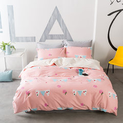 Cute cartoon kitten four sets of cotton bed 1.8m double cotton quilt cover sheets, student dormitory bed products, bed sheets, small colored flags 2.0m bed / quilt cover 220*240cm/ four piece set.