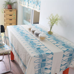 [slim] fish dotting professional custom fish totem cartoon Cotton Linen Table Cloth / cloth Blue fish 65+17 vertical *180cm