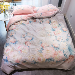 Spring and summer 60 cotton satin long staple cotton suite, garden flower bed sheet quilt, pure cotton four piece bedding meet M code 1.5 or 1.8 meters bed (quilt 200-230)