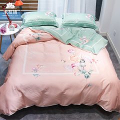 Spring and summer 60 cotton satin long staple cotton suite, garden flower bed sheet quilt cotton four piece bedding love letter M code 1.5 or 1.8 meter bed (quilt 200-230)