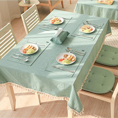 Simple modern cotton cloth cotton tassel dirty striped Plaid table cloth backdrop Cafe wallpaper Green Plaid tablecloth 65+17 vertical *150cm