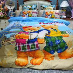 Autumn and winter bed cotton sanded Brown bear cartoon style children cotton four piece goods LF. 1.5m (5 feet) bed