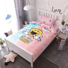 Three sets of cartoon beds, all cotton dormitory, boy sheets, cute children quilt, 3 sets of cotton bed products, smile world 1.0m (3.3 feet) bed.
