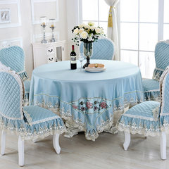 骆易家 牡丹刺绣 欧式布艺餐桌布椅套椅垫套装圆桌布台布茶几布 牡丹亭 湖蓝 80*80cm