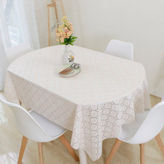 European style rural oval tablecloth, lace PVC plastic table mat, tablecloth, oval table waterproof, anti oil, anti ironing Pink hibiscus 65+17 vertical *180cm