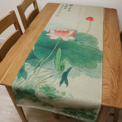 Ink Lotus Gift creative handmade cloth table cloth decorative home accessories tea tea table flag Green ink lotus 50*135cm