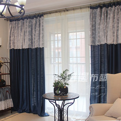 The American country pure blue lace curtain head garden bedroom windows custom curtains Without shade head + flat