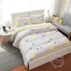 Cotton cartoon bedding, four piece set, cotton bed for children, student bed single quilt three 4 piece, jungle miracle grey 1.2m (4 feet) bed.