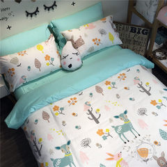 Cotton cartoon bedding, four piece set, cotton bed for children, student bed single quilt cover three 4 Piece Set forest 1.2m (4 feet) bed